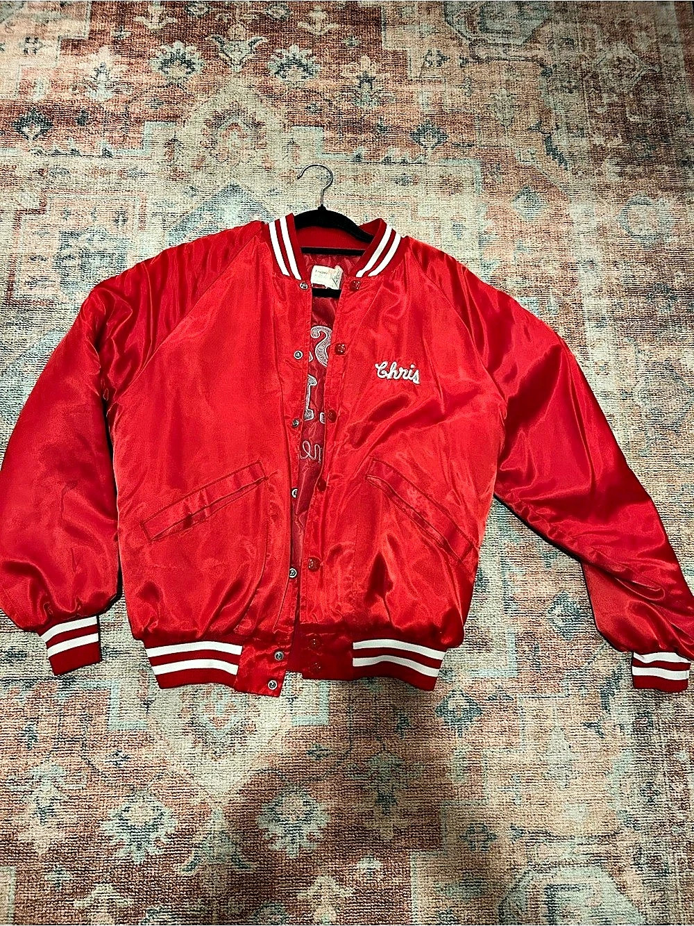 Vintage Red Satin Varsity Jacket Size Medium